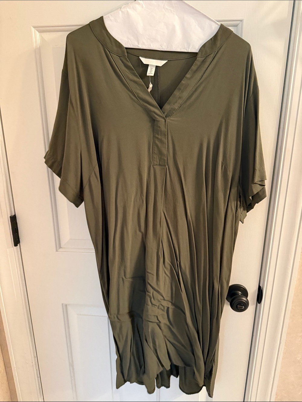 H&M Olive Green Midi Dress with V-Neck